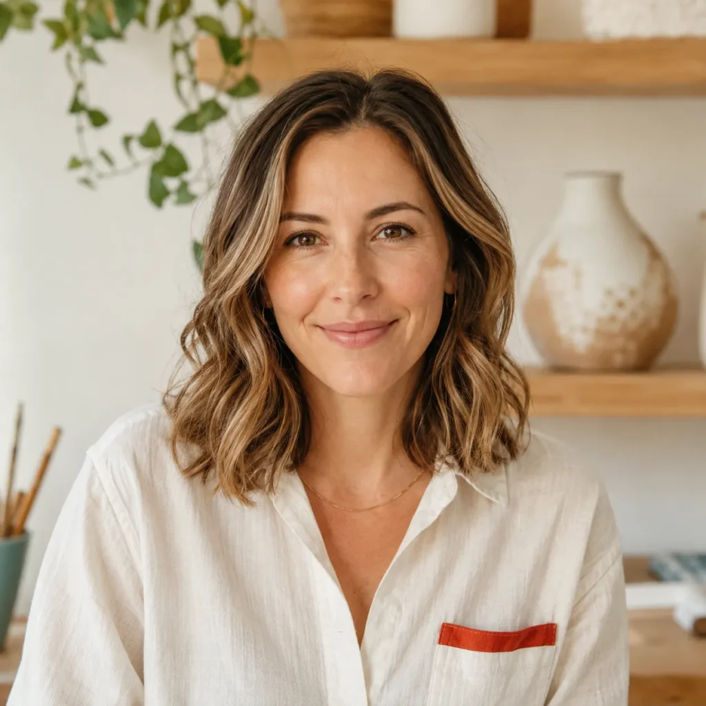 Claire Bennett, founder of Creative Glow DIY, in her bright craft studio