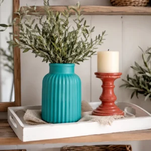 Upcycled teal vase, tray and candlestick Upcycled teal vase, tray and candlestick