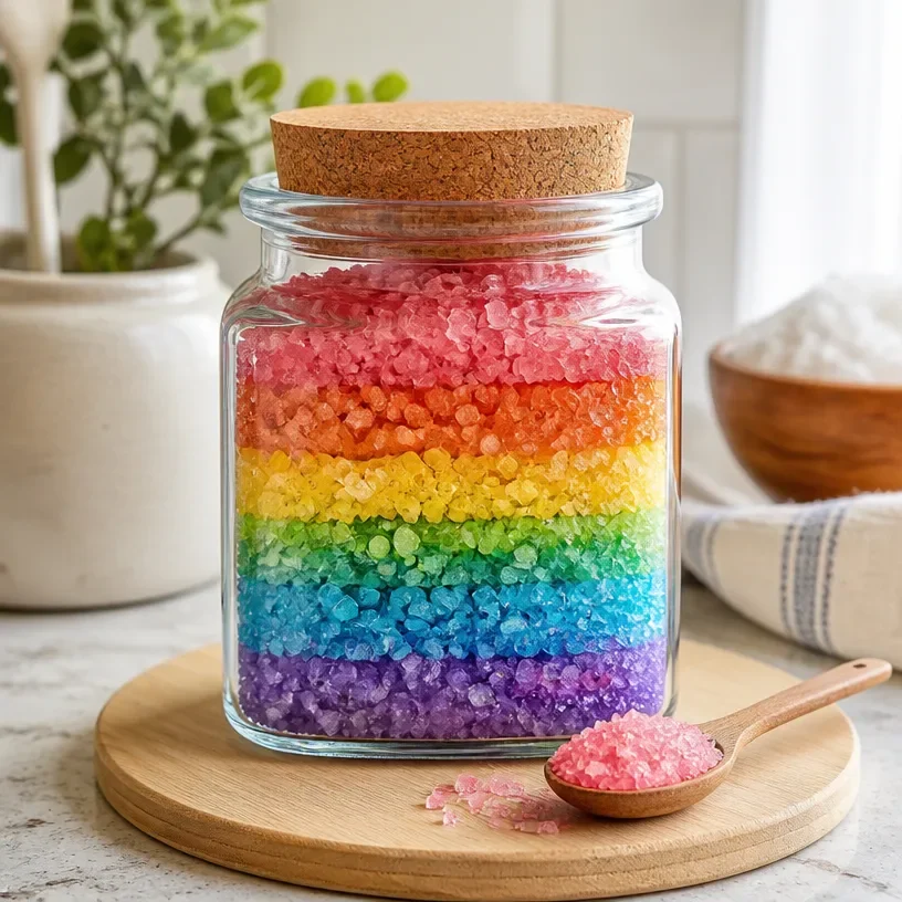 Colorful rainbow design salt storage jar for kitchen organization
