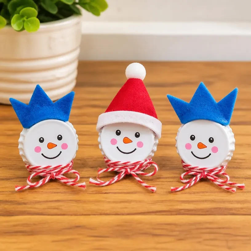 Cute mini bottle cap characters from DIY craft idea for upcycling