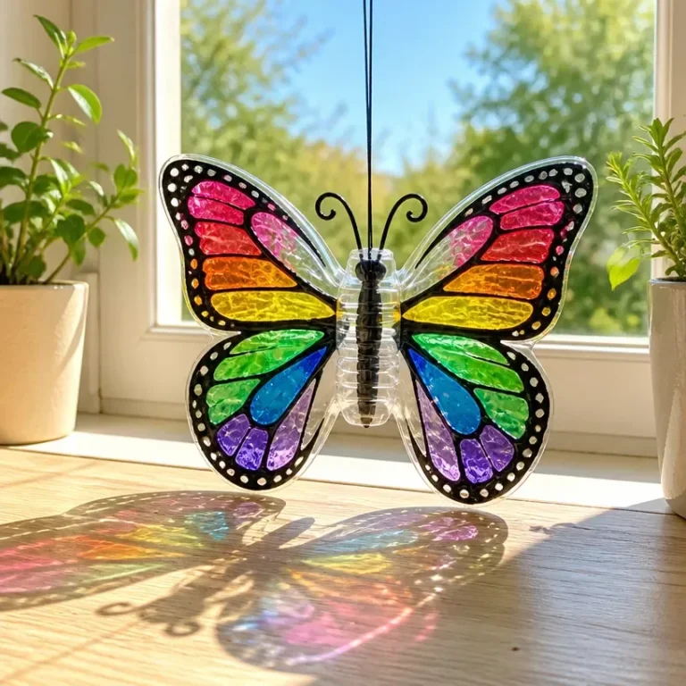 DIY upcycled bottle butterfly suncatcher for eco-friendly home decor