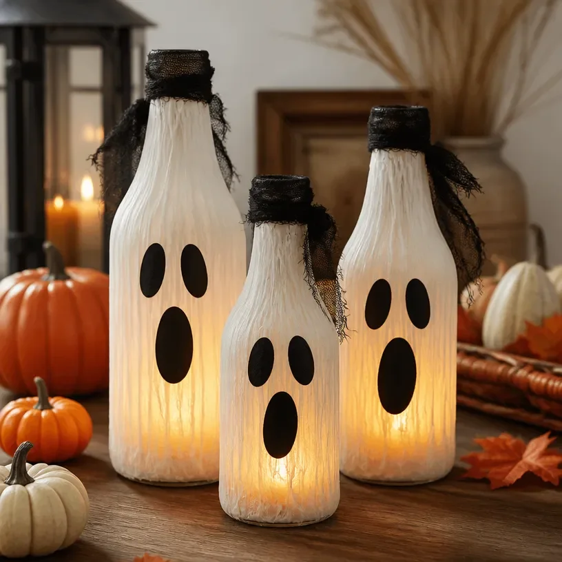 DIY glass bottle lanterns for Halloween decoration