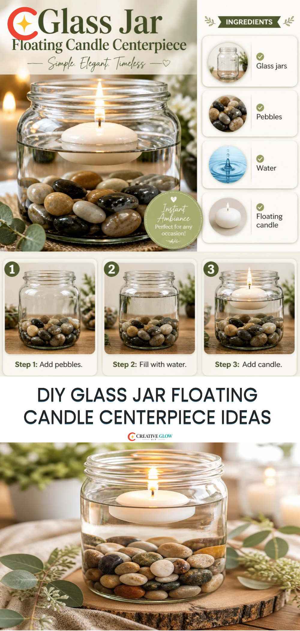 DIY Glass Jar Floating Candle Centerpiece Ideas