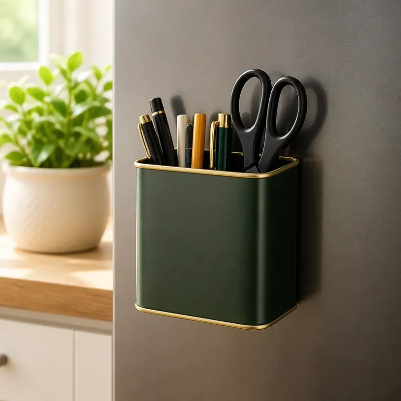 DIY magnetic organizer made from an upcycled tea tin for home decor