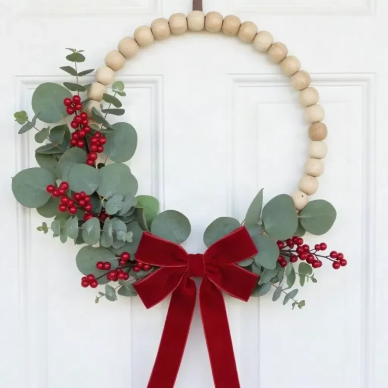 DIY modern wood bead Christmas wreath for festive holiday decoration