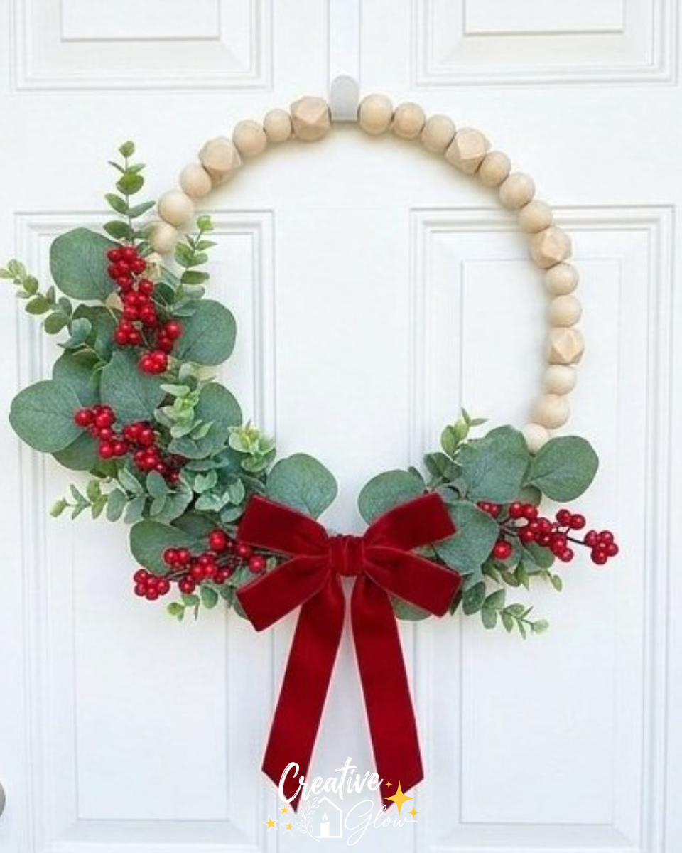 DIY Modern Wood Bead Christmas Wreath
