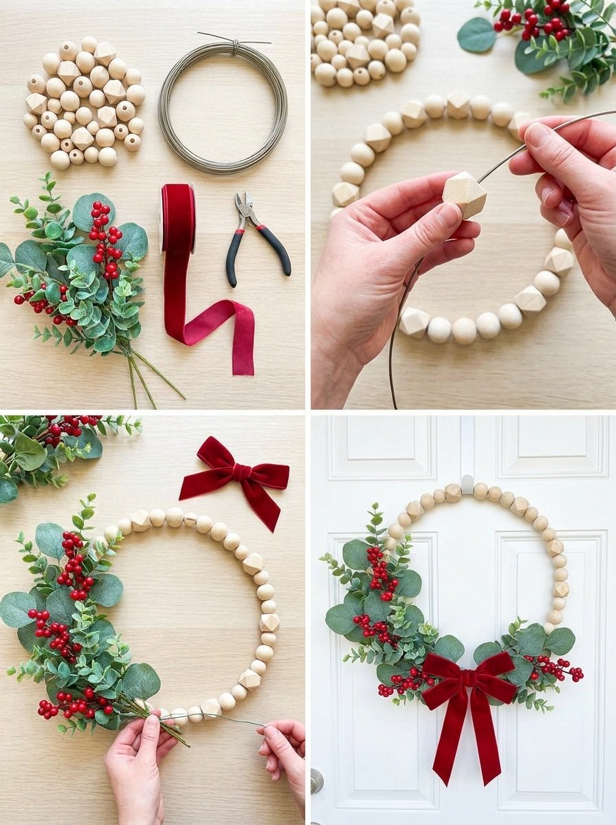 DIY Modern Wood Bead Christmas Wreath