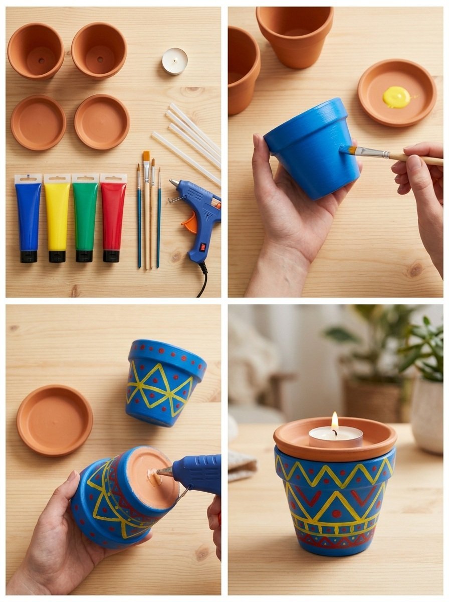 DIY Painted Terracotta Candle Holder