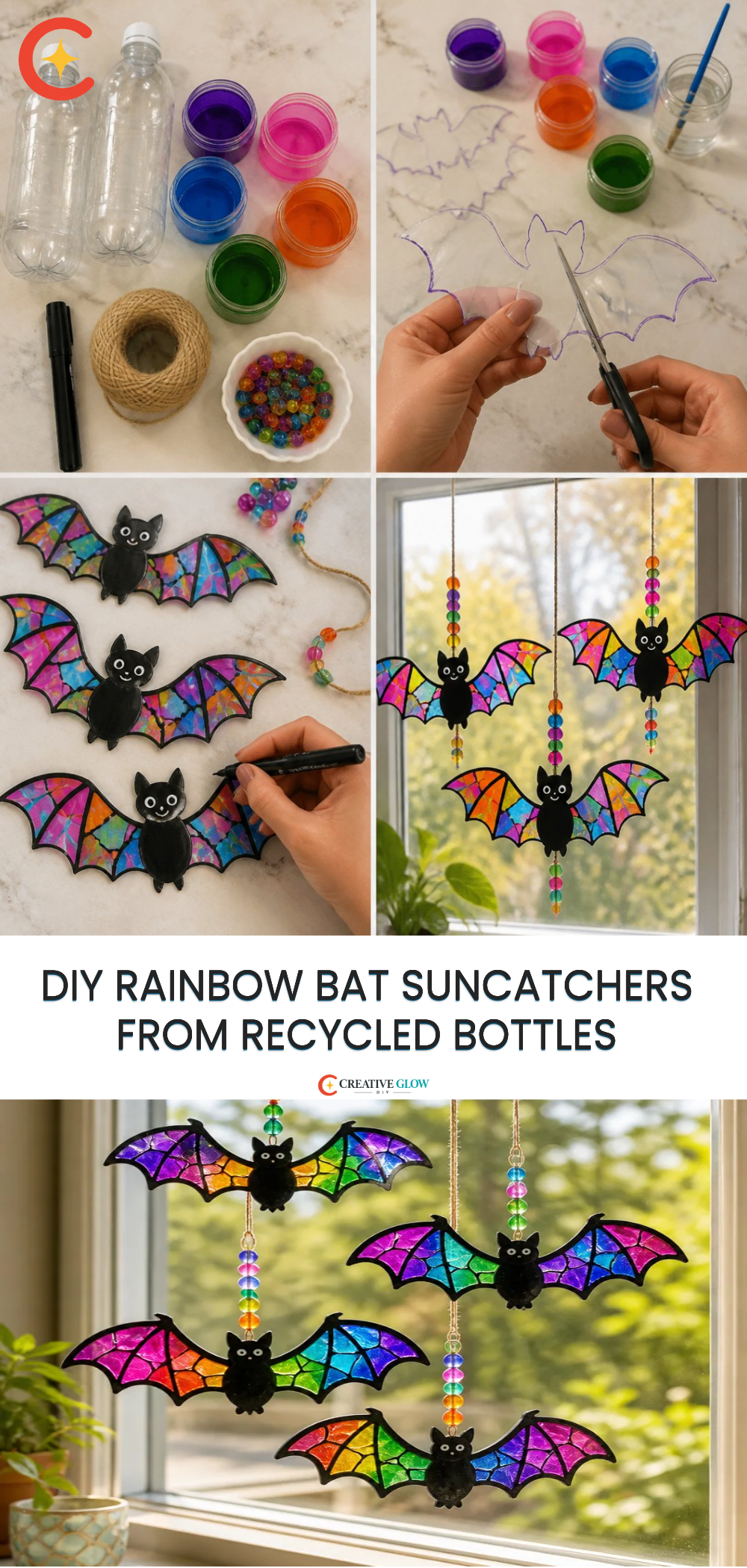DIY Rainbow Bat Suncatchers From Recycled Bottles