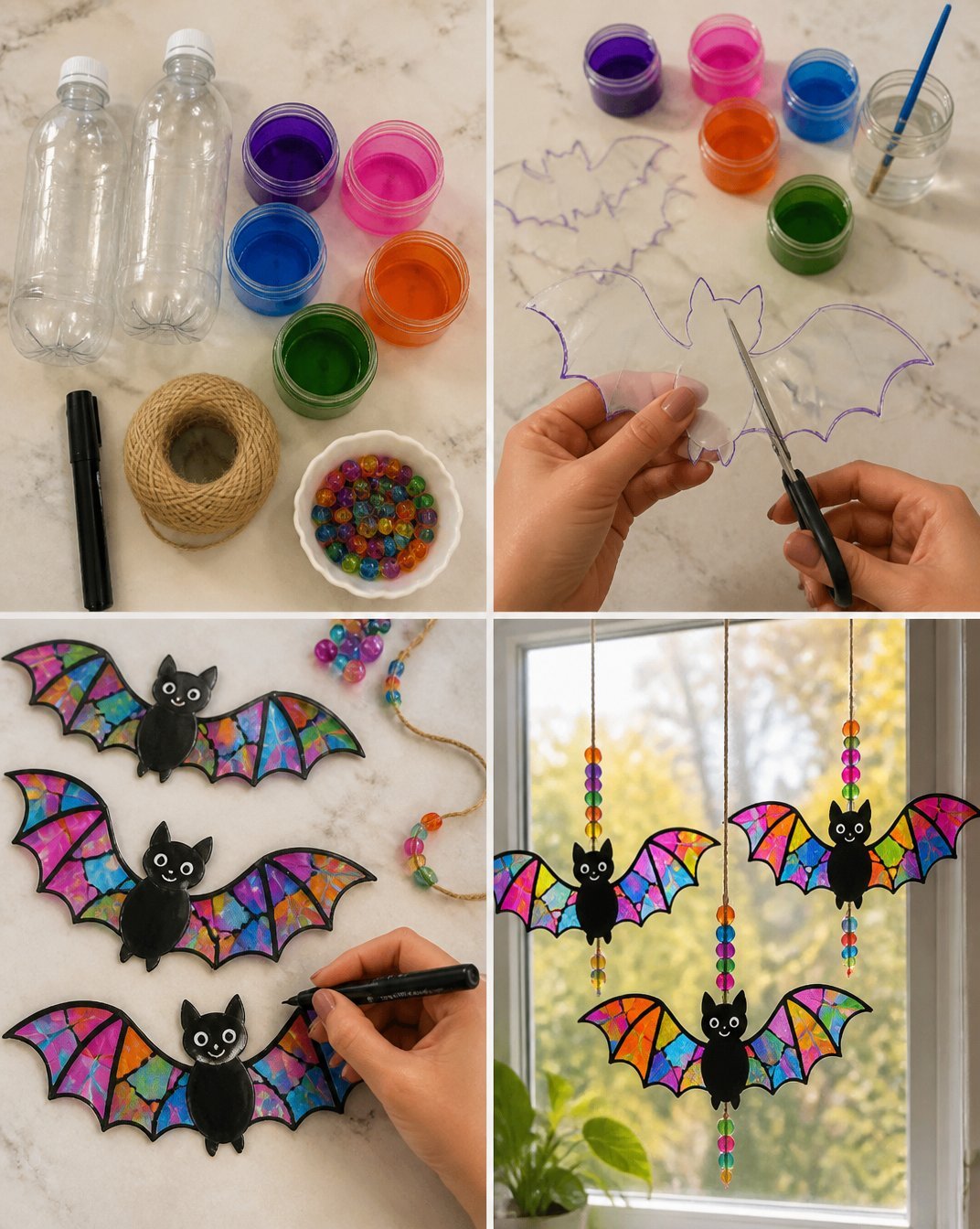 DIY Rainbow Bat Suncatchers from Recycled Bottles