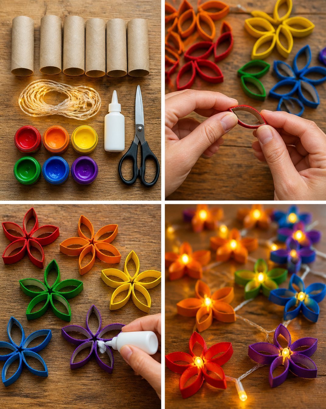 Rainbow Recycled Flower Garland with Fairy Lights