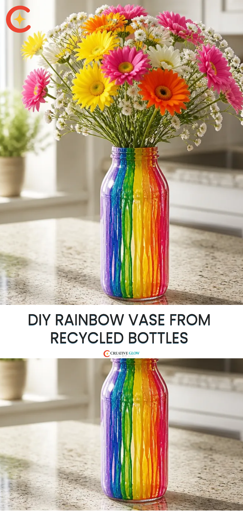 DIY Rainbow Vase From Recycled Bottles
