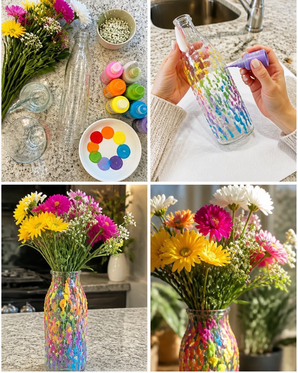 Rainbow Vase Made from Recycled Bottles - Eco-Friendly Decor