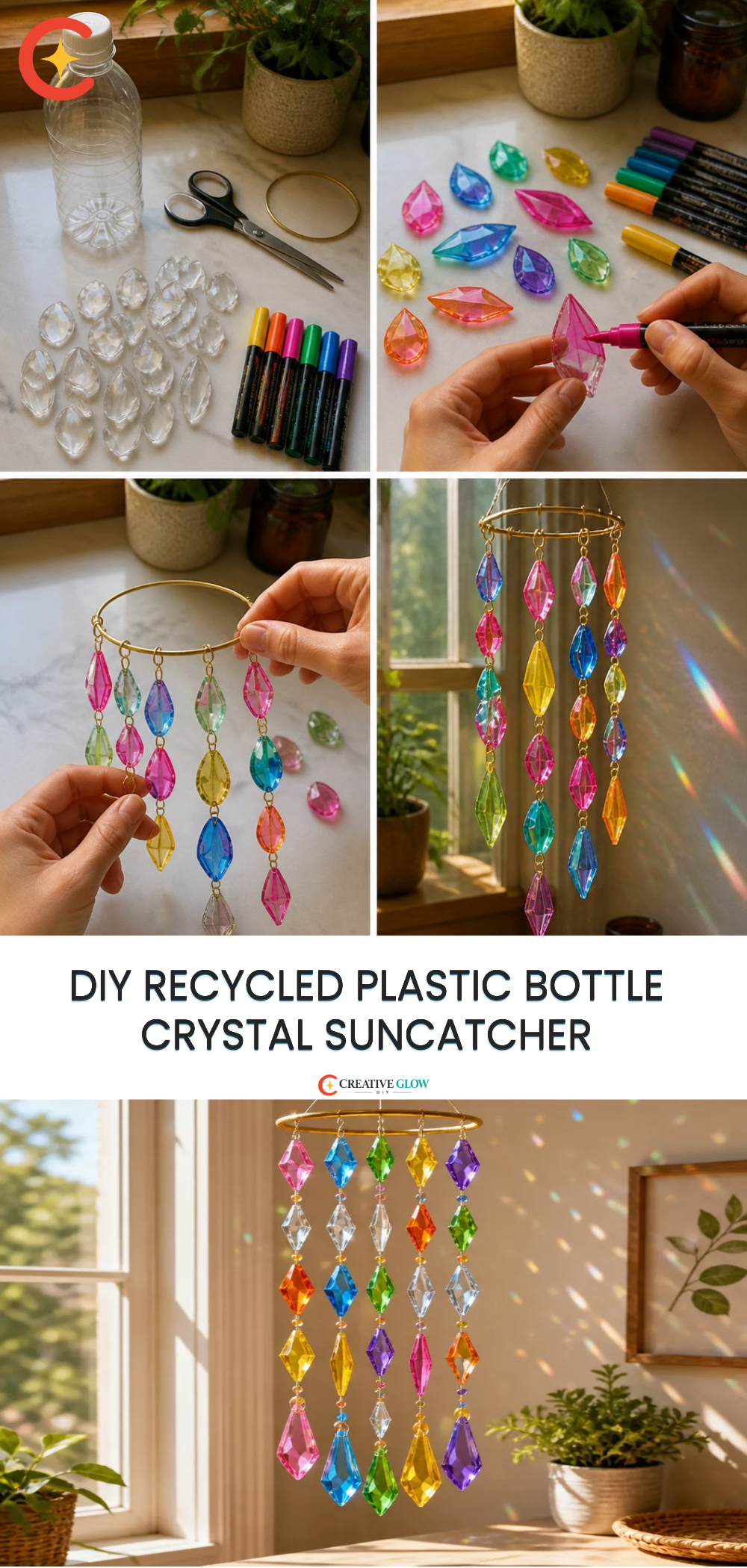 DIY Recycled Plastic Bottle Crystal Suncatcher