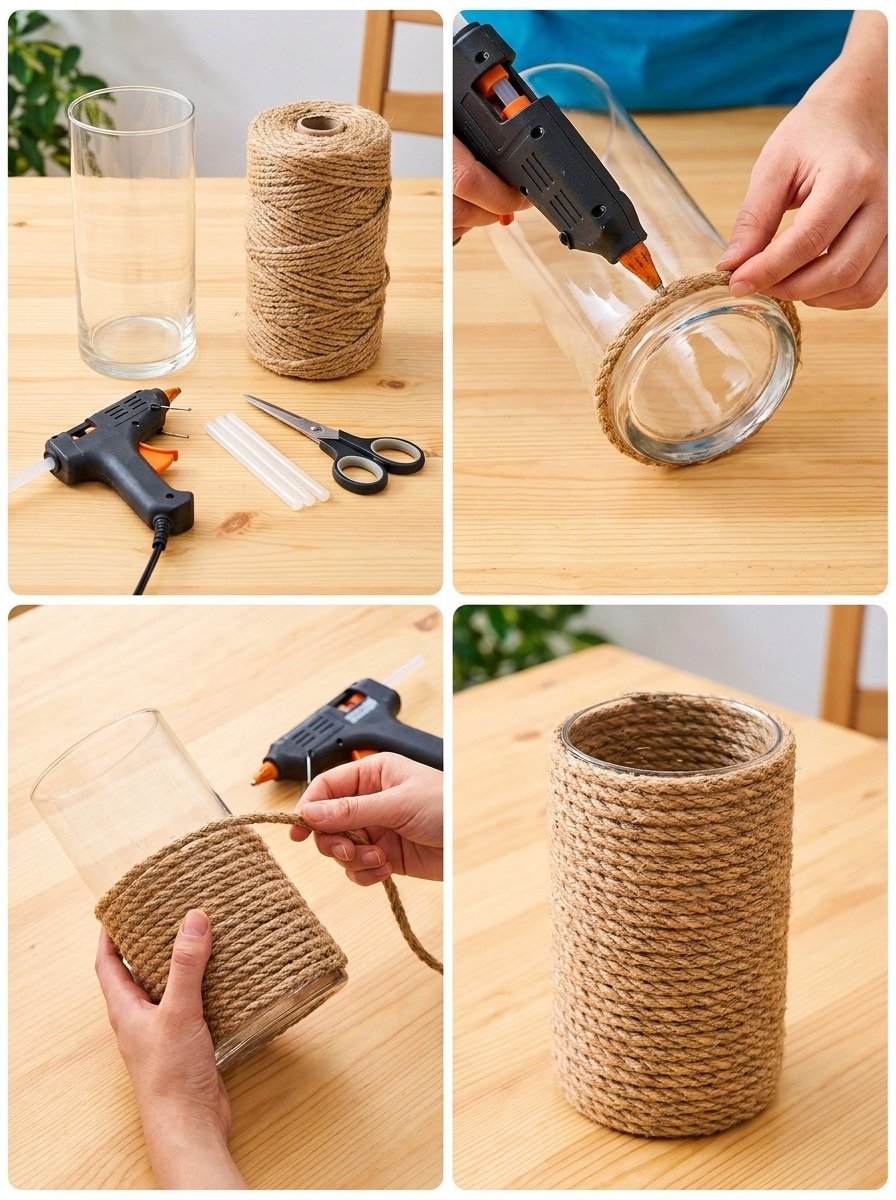 DIY Rope-Wrapped Glass Vase