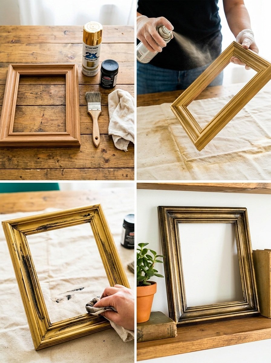 DIY Thrifted Frame Antique Brass Makeover