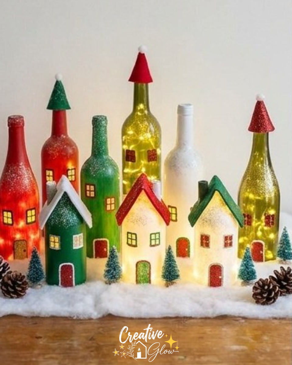 DIY Upcycled Bottle Christmas Village