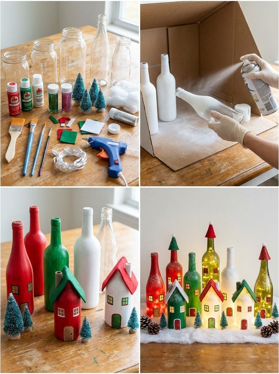 DIY Upcycled Bottle Christmas Village