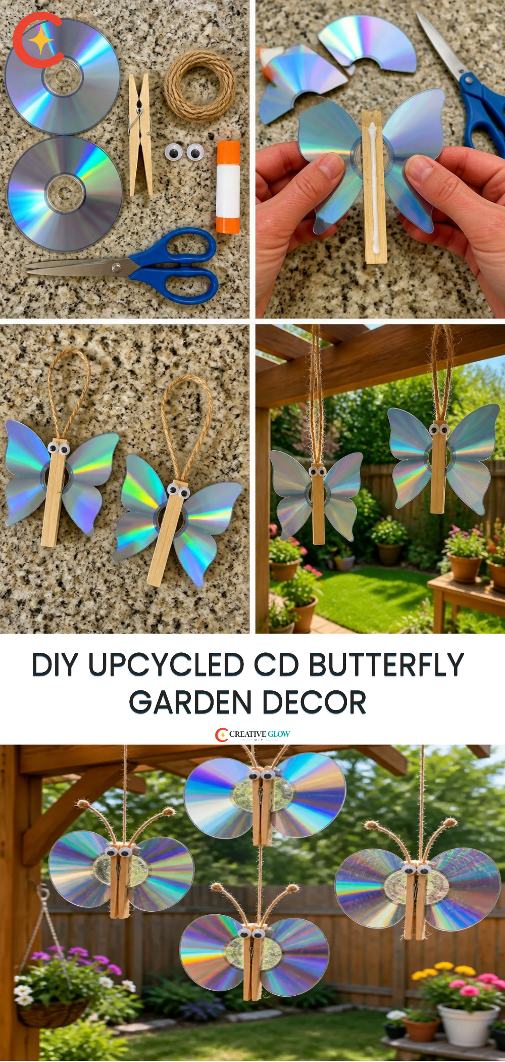 DIY Upcycled CD Butterfly Garden Decor