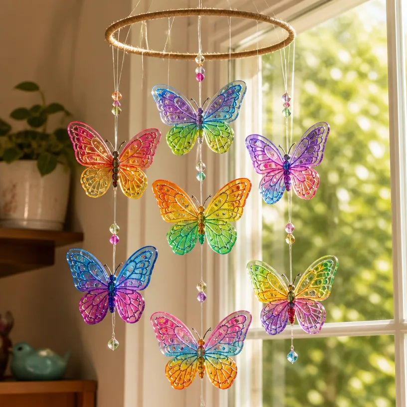 Upcycled Clear Bottle Rainbow Butterfly Suncatcher Mobile
