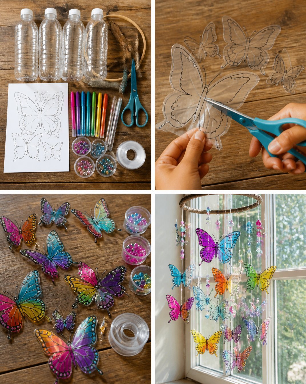 Upcycled Clear Bottle Rainbow Butterfly Suncatcher Mobile