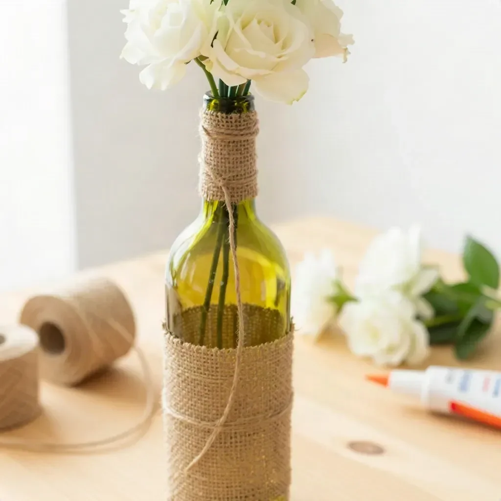 DIY upcycled wine bottle vase project for eco-friendly home decor
