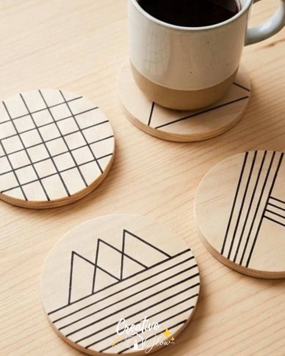 DIY Wood Coasters with Minimal Line Designs