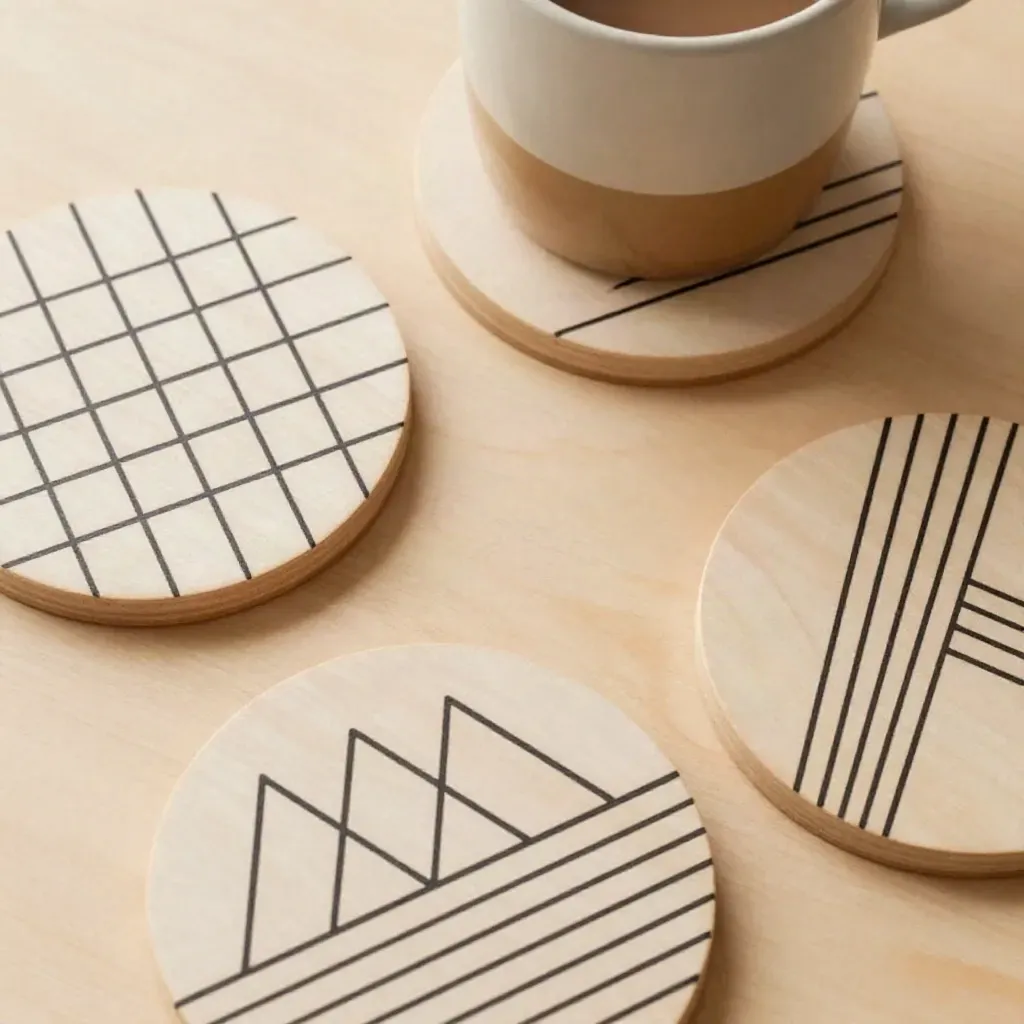 DIY Wood Coasters with Minimal Line Designs