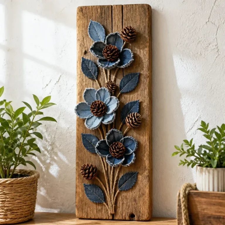 Eco-friendly denim bouquet created from upcycled jeans for sustainable decor.