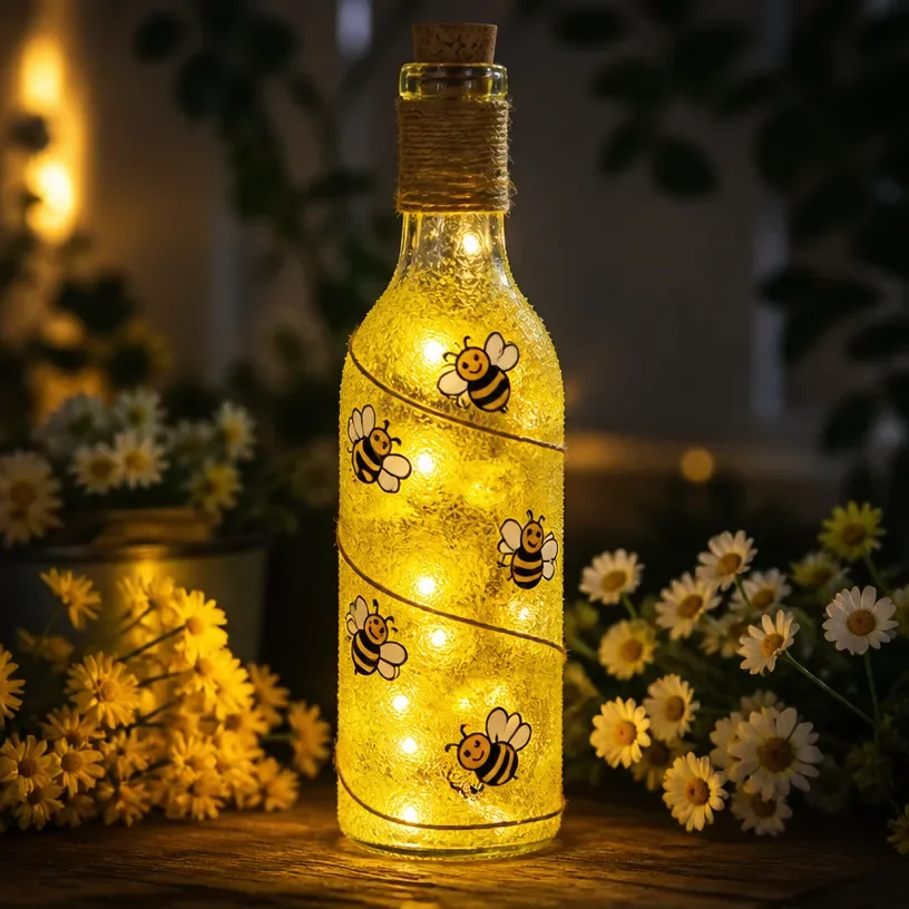 Glow-in-the-dark firefly bottle lights for enchanting home decor