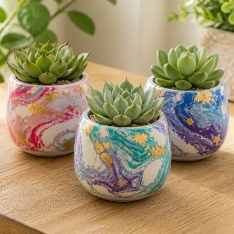 Handcrafted marble-effect clay pots for stylish home decor