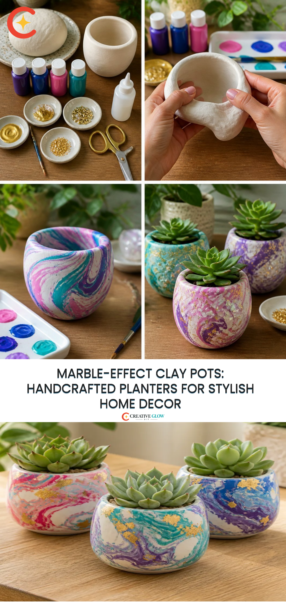 Marble-Effect Clay Pots: Handcrafted Planters for Stylish Home Decor