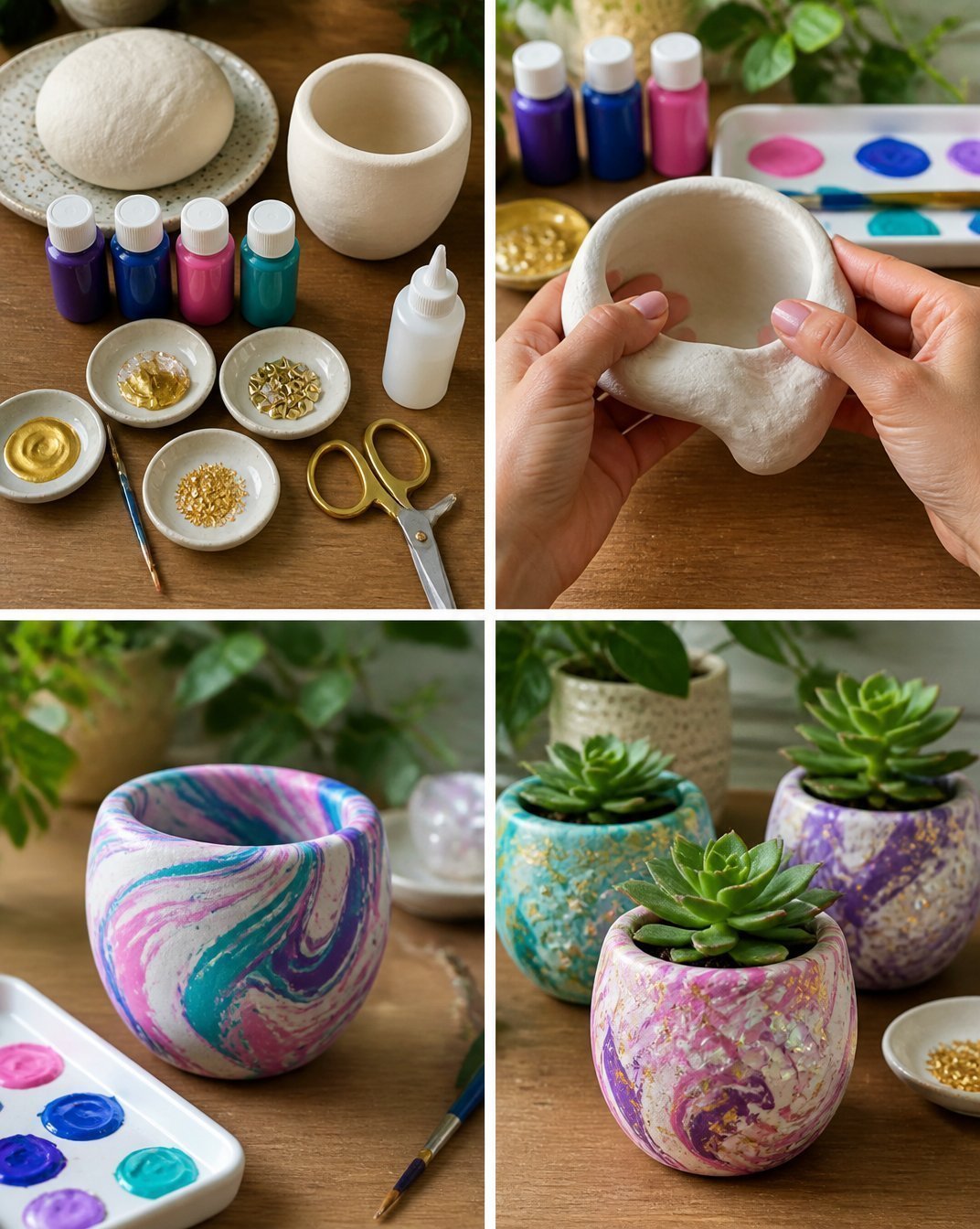 Marble-Effect Clay Pots: Handcrafted Planters for Stylish Home Decor