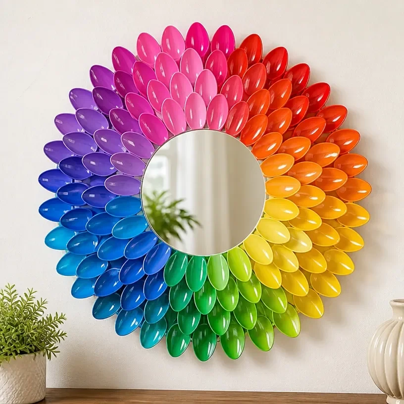 Plastic Spoon Rainbow Dahlia Mirror colorful wall decor for vibrant home accents