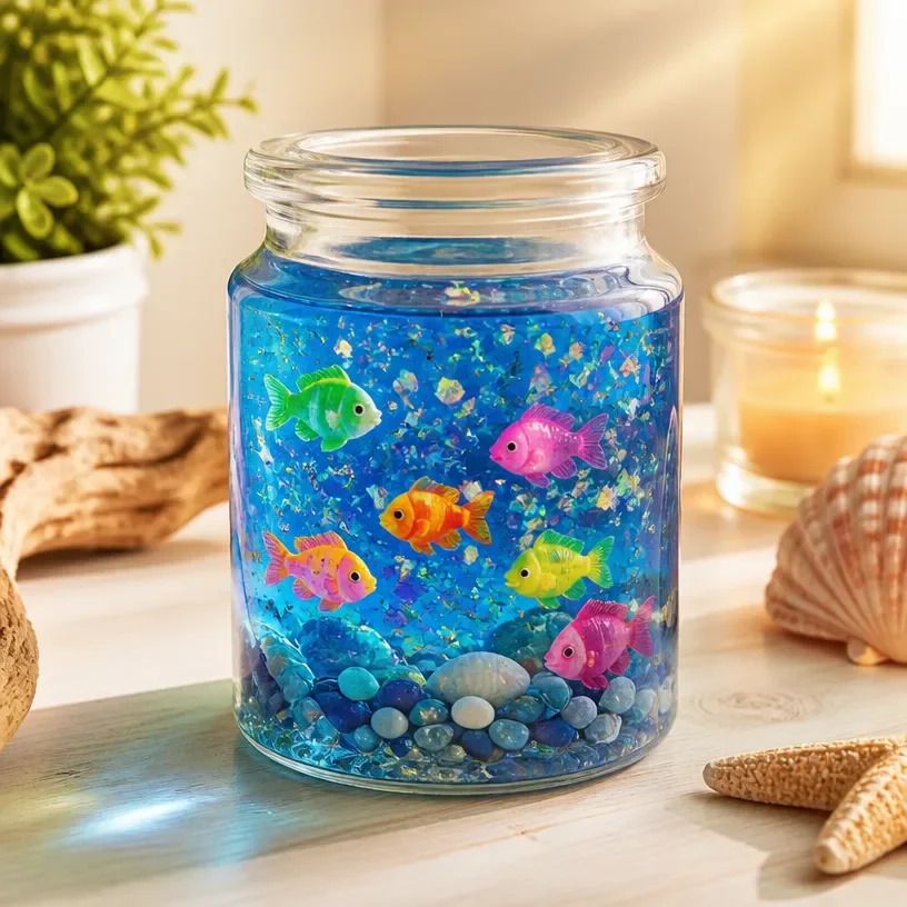 Rainbow ocean-themed glass jar perfect for home decor