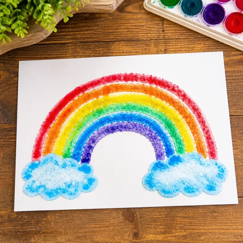 Colorful Rainbow Salt Painting art project for families
