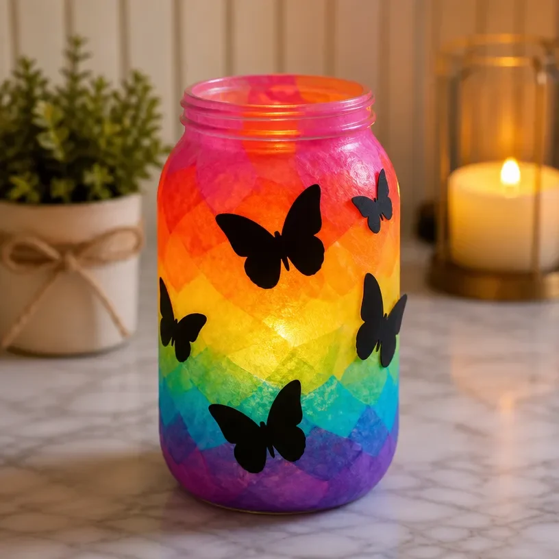 Colorful rainbow tissue paper butterfly lantern for party decoration