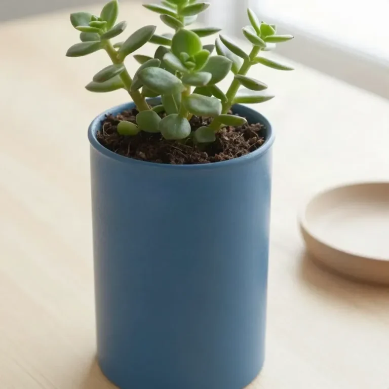 Revamped tin can ribbed planter showcasing a vibrant plant after makeover