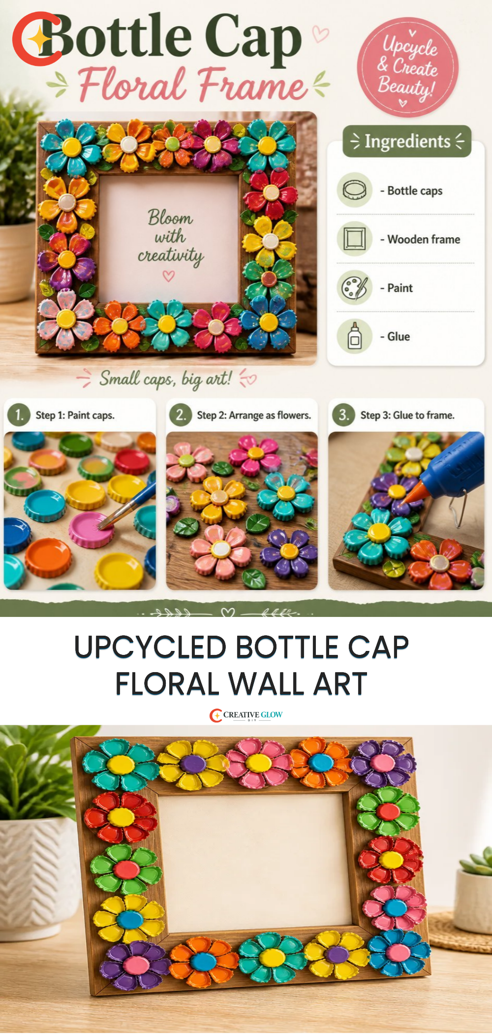 Upcycled Bottle Cap Floral Wall Art