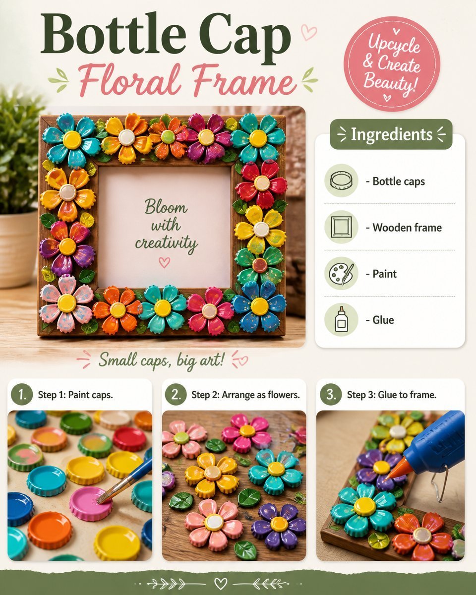 Upcycled Bottle Cap Floral Wall Art