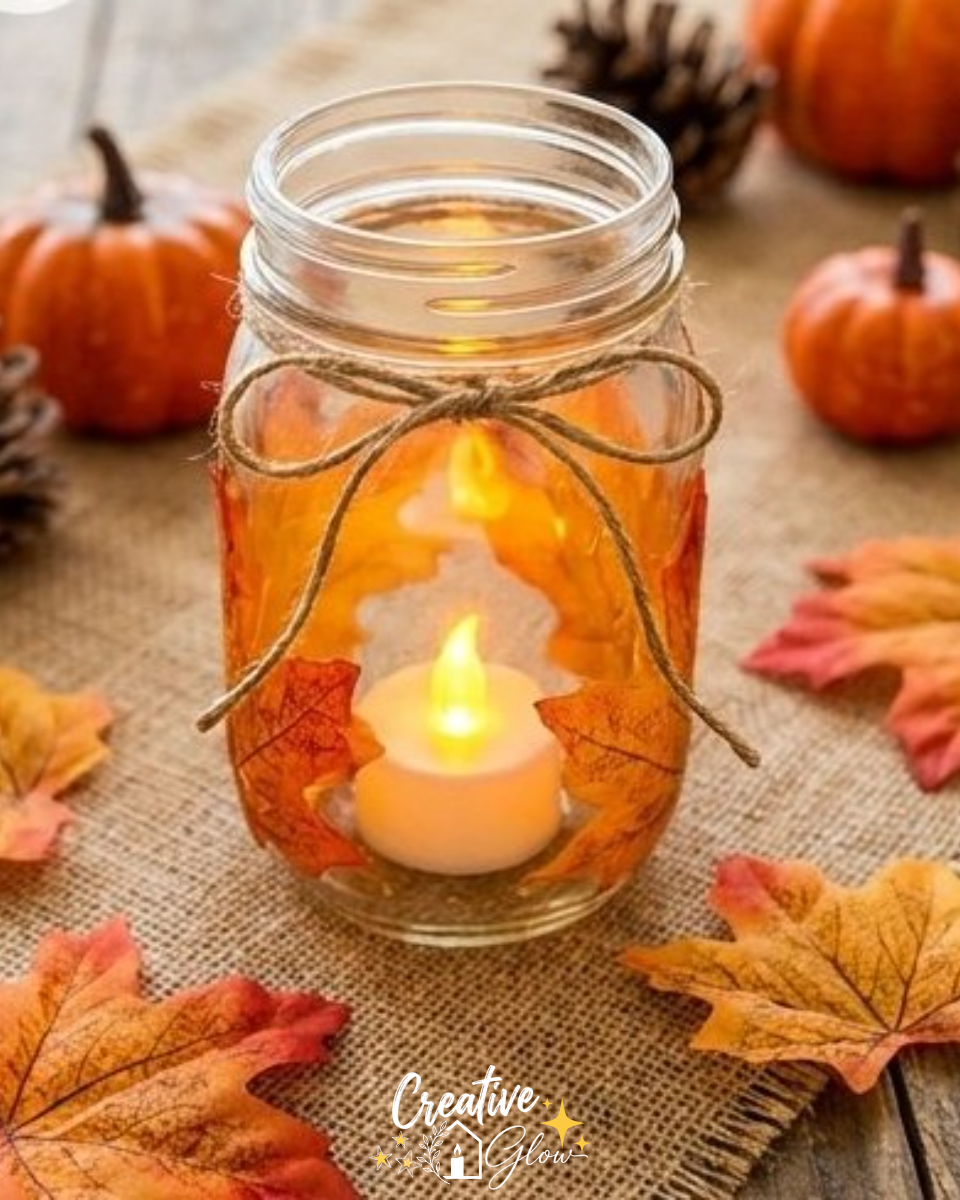 Upcycled Glass Jar Fall Lanterns