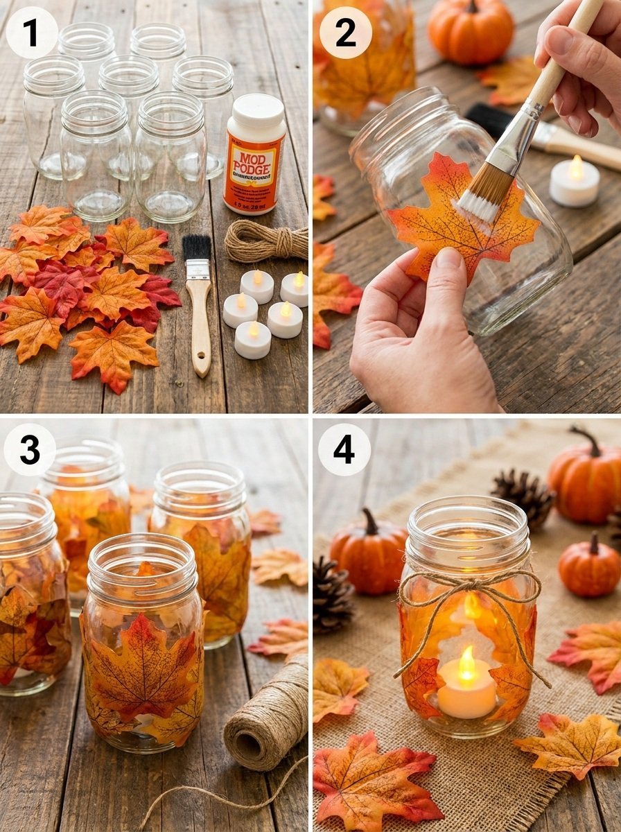 Upcycled Glass Jar Fall Lanterns