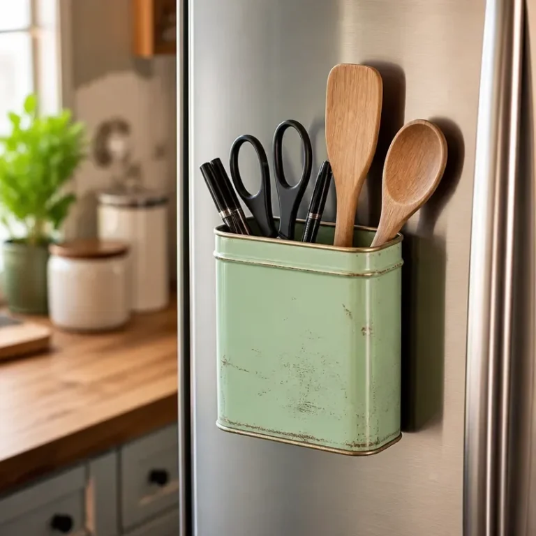Upcycled Magnetic Tea Tin Organizer for efficient kitchen tea storage