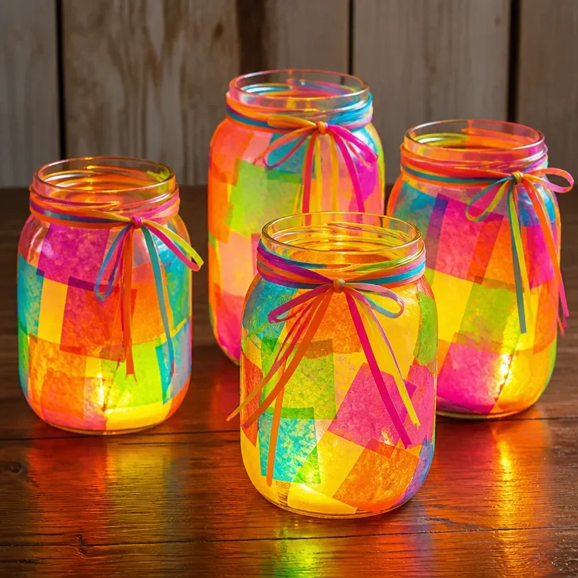 DIY Mason Jar Lanterns with Glow Sticks for Outdoor Lighting
