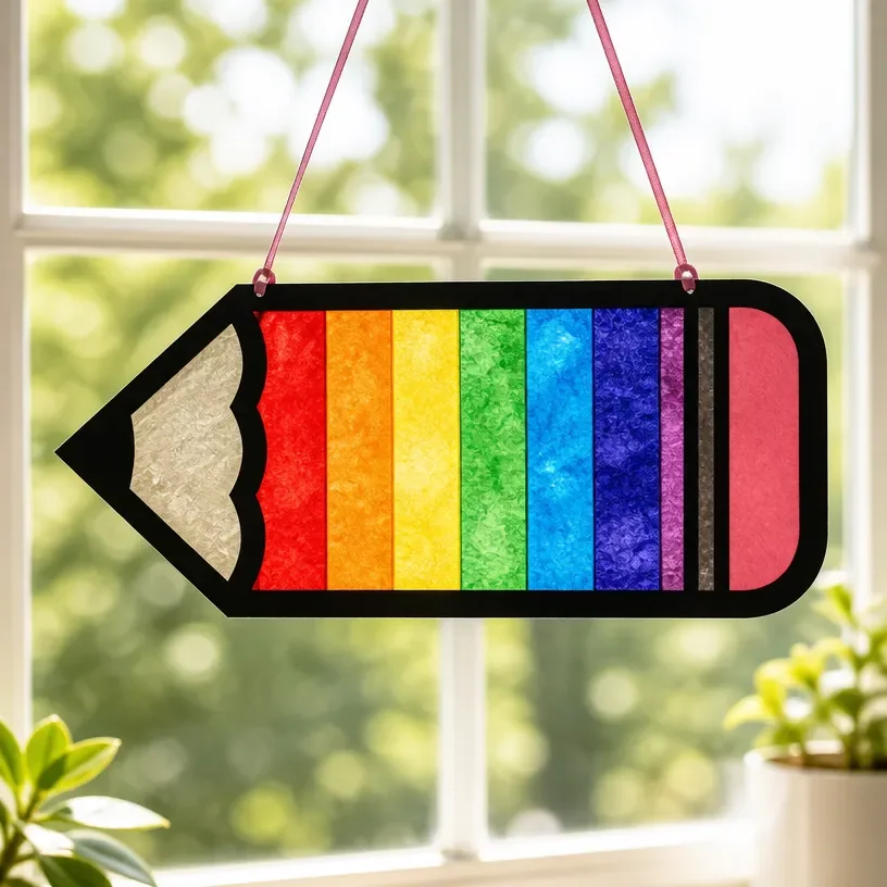 Back-to-School Rainbow Pencil Suncatcher Craft