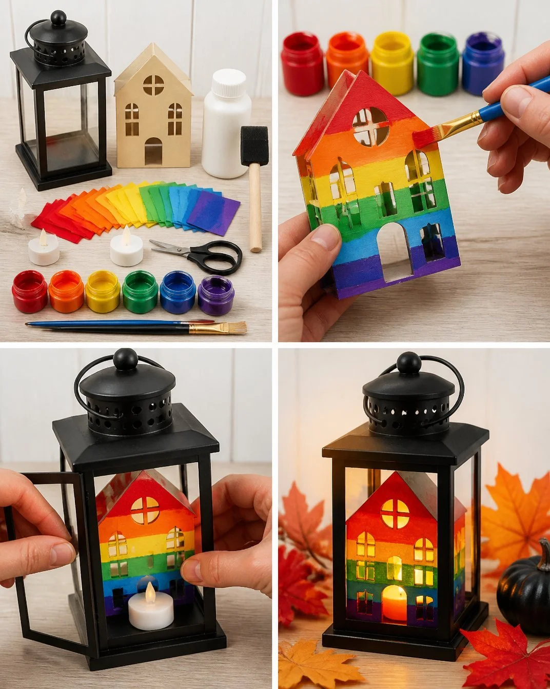 Rainbow Haunted House Lantern for Dollar Store Decor