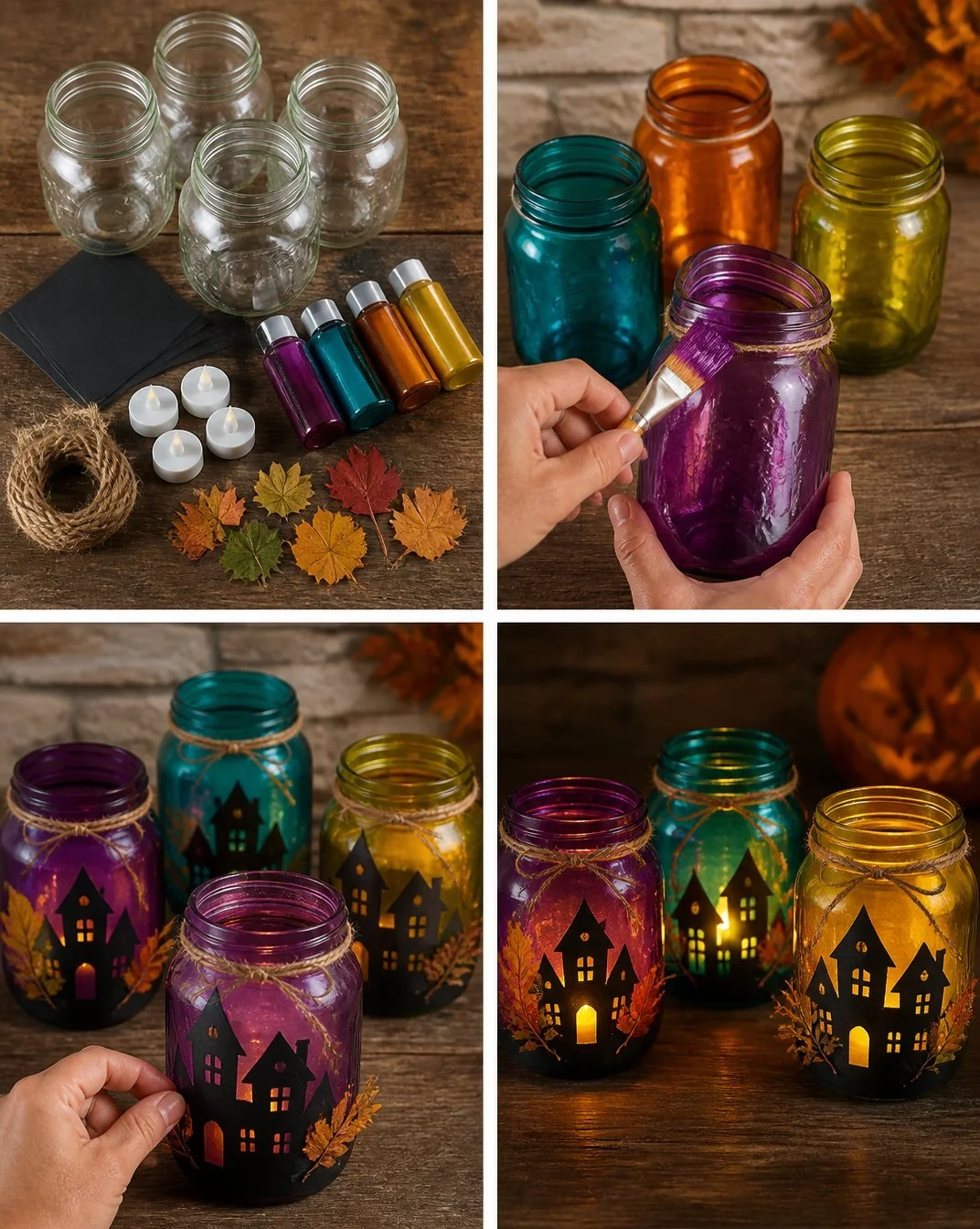 Colorful Mason Jar Lanterns for Haunted Village Halloween Decor