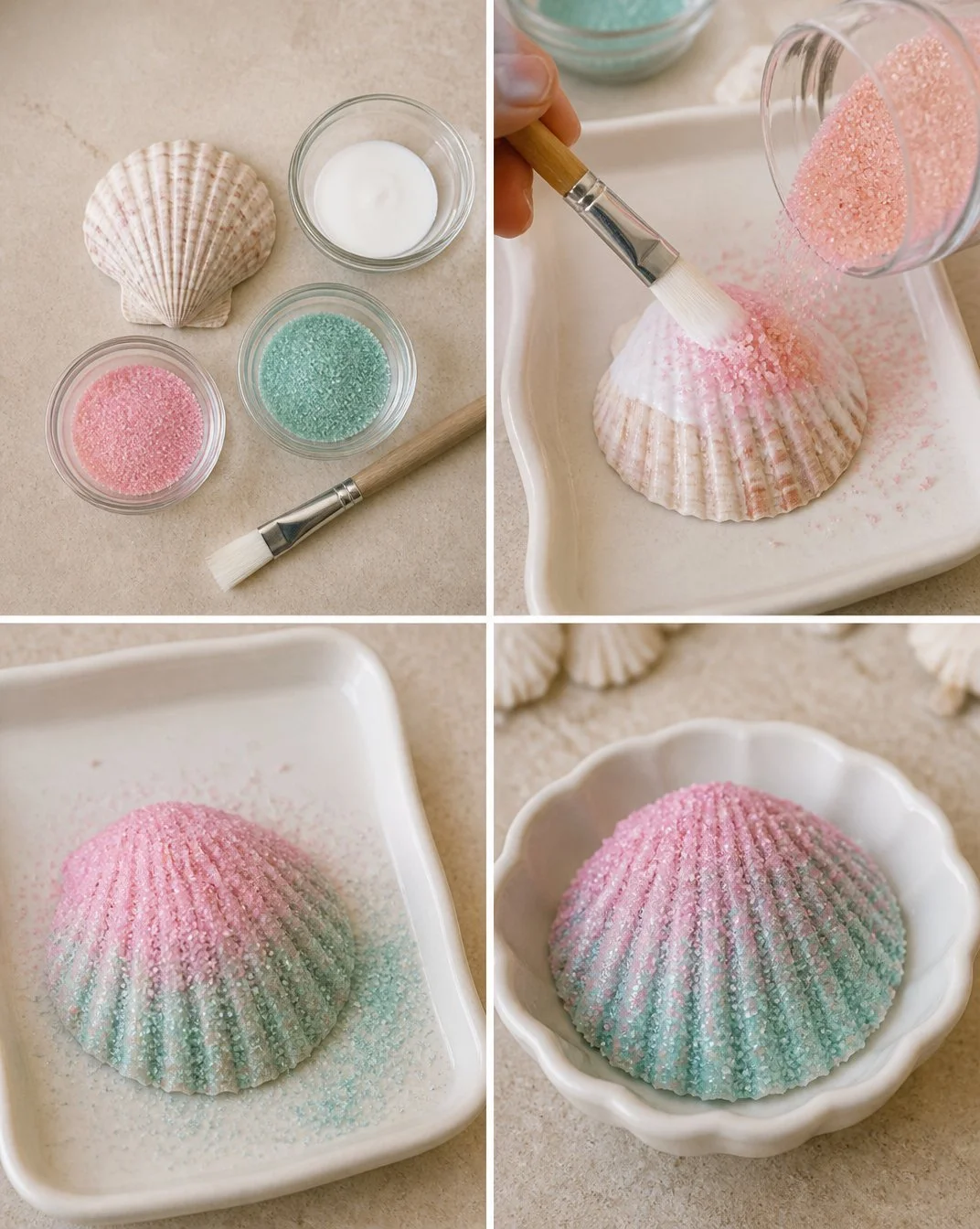 Quick Faux Sanding Sugar Seashell Decor for Homes
