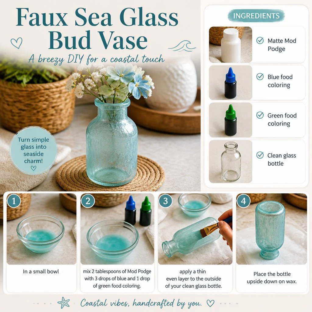 Coastal Bud Vase with Faux Sea-Glass Finish for Home Decor