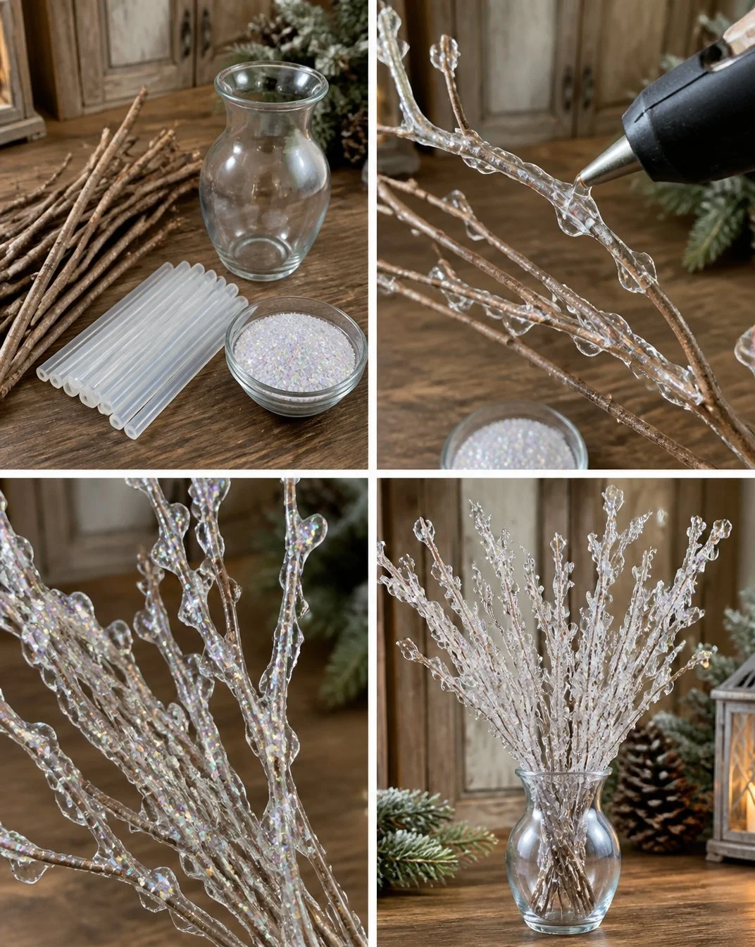 Winter Centerpiece with DIY Faux Ice Branches